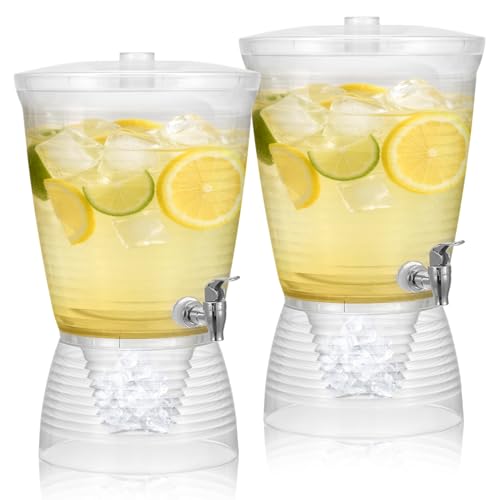 2 Pcs Beverage Dispenser with Spigot 2.7 Gallon/ 10L Plastic Drink Dispenser with Detachable Base Iced Juice Container Drink Dispenser Unbreakablefor Restaurants, Hotels, Parties