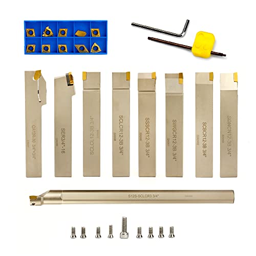 Oscarbide 3/4"Shank 9 Pieces/Set Indexable Nickel Plated Lathe Turning Tool Holder And Boring Bar,Cnc Heavy Duty For Turning Grooving Threading Cut Off thumb #3