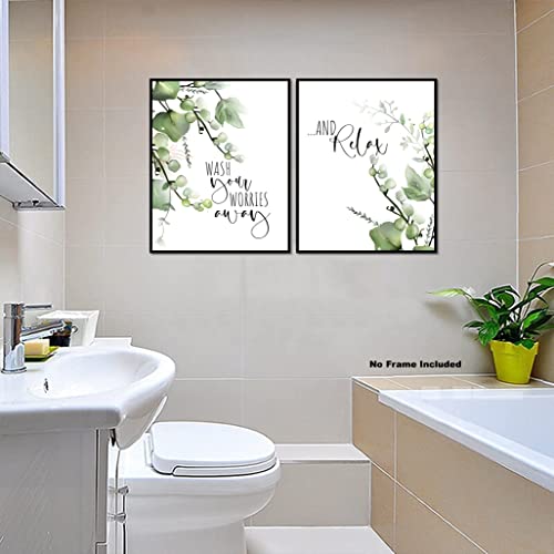 Botanical Bathroom Decor Wall Art Prints –Unframed Set Of 2 ( 12X16 Inch )– Wash Your Worries Away And Relax Signs Bathroom Wall Decor, Sage Green Greenery Eucalyptus Leaf Leaves Minimalist Watercolor Plants Wall Art Work Posters Prints Sign By Zagly Wall Decor (Wash Your Worries, 12X16 Inch, Unframed) #TOP4