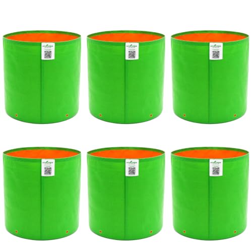 Image of Anandi Green's Premium HDPE Uv Protected 220 GSM Round Shaped Green Colour Plants Grow Bags Suitable for Terrace and Vegetable Gardening (Pack of 6, 15X15 INCH)