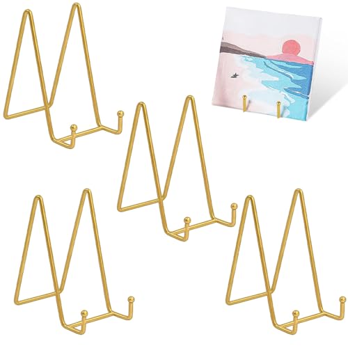 Eisen Display Ständer, 4 Stück 6 Zoll Metall Tellerständer Staffelei, Display Ständer, Metall Tellerständer Staffelei, Plattenhalter Displayständer für Foto Kunst Teller Bücher Bild Tabletop(Golden)