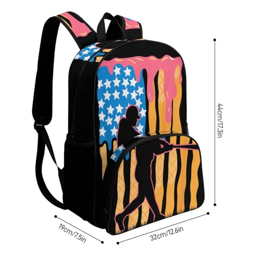 Baseball Drip Dripping Ice Cream American Flag Backpack Large Capacity Leisure Travel Backpack Outgoing Daypack 17.3X12.5X7.5 Inch2