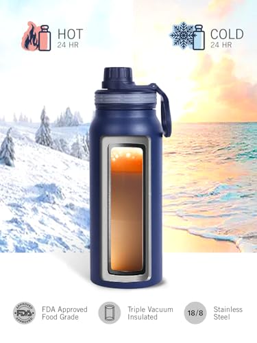 Image of NAUTICA Premium Leak-Proof Insulated Water Bottle - 1pc (Fender)| 750ml | Stainless Steel Flask with 24 Hours Temperature Retention | Ideal for Travel, Gym, Office Use Austin Solid-denimblue