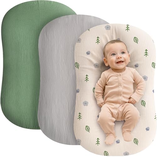 Image of Muslin Baby Lounger Cover - 3 Pack Organic Cotton Baby Pillow Lounger Cover for Newborn - Soft and Breathable Infant Pillow Lounger Cover - Covers Only