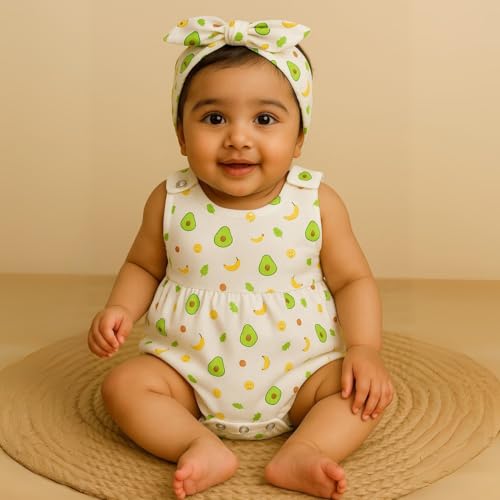 Image of MOM'S HOME Girls Frock Style Onesie | Stylish Organic Cotton Baby Dress Bodysuit for Newborn & Infant Girls | Pack of 1