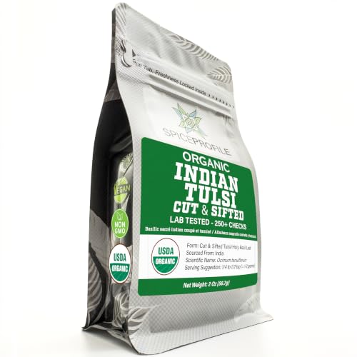 Spice Profile Organic Indian Tulsi Cut & Sifted | 2 oz | Lab Tested