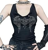 Maeau Punk Tank Top Women Gothic Shirt Backless Blouse Y2K Crop Top Black Casual Patchwork S
