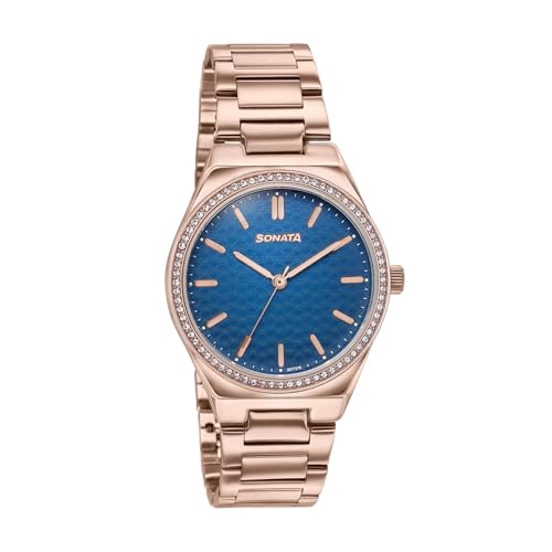 Image of Sonata Jashn with Quartz Analog Blue Dial Rose Gold Strap Women's Wedding Watch - 87120WM01