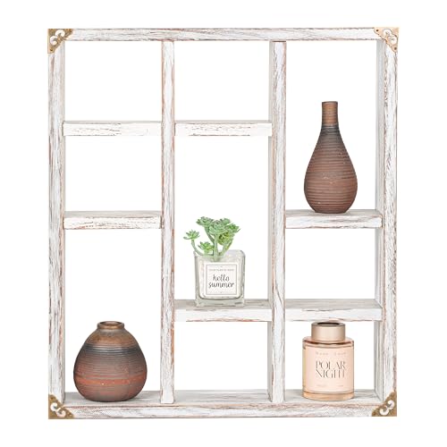 MITREL 17.7x15.7-Inch Shadow Box Shelf 9-Slot Rustic Floating Shelves Larger