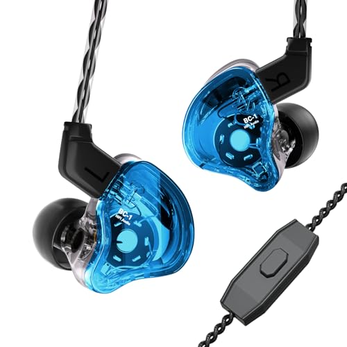 Image of CCZ Melody Wired Gaming Earbuds, 1DD 1BA Drivers Wired Earphones, in ear Monitor with Clear Sound, 3.5mm Plug in Headphone with Comfortable Ear fins iems for Gaming PC Laptop Computer(Blue, with mic)