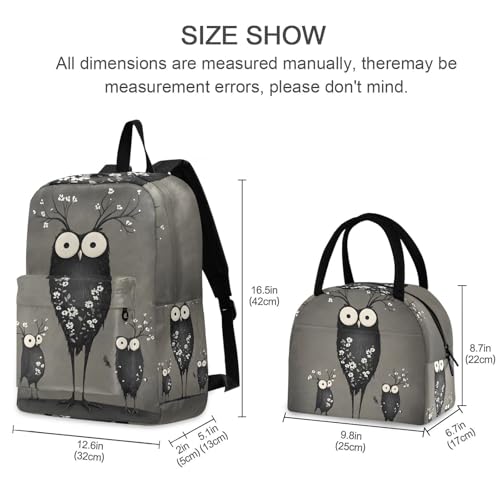Abstract Anime Owl Print Backpack Set with Lunch Bag, Large Capacity Travel Backpacks and Lunch Box Insulated for Commute Hiking Picnic2