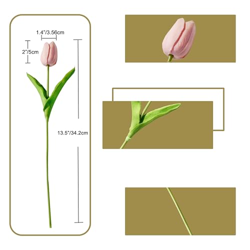 Image of ONLY ART Artificial Light Pink Tulips 20 Pcs - 13.5 Inch PU Faux Flowers with Bendable Stems for Home Decor, Wedding Centerpieces, DIY Floral Arrangements, New Year and Valentine's Day