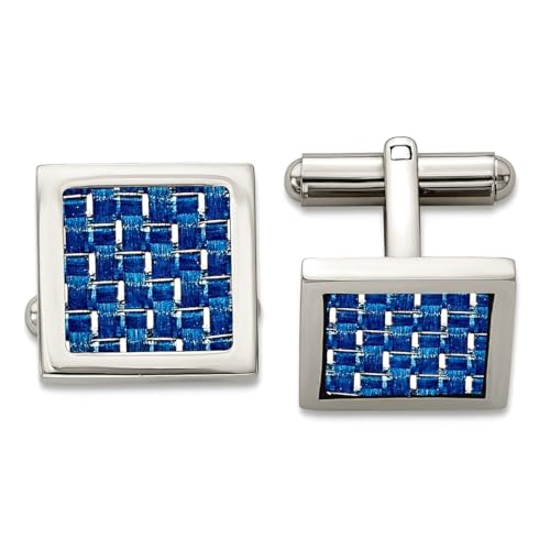 Mancuernillas de Acero Pulido y Fibra de Carbono Azul 16x16mm miniatura 1