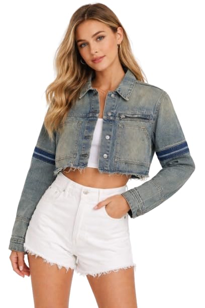 nobarr Women's Blue Washed Cropped Denim Jacket with 4 Pockets | Cotton Stretch Denim Jacket-picture-52