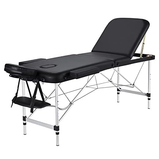 Yaheetech Camilla Masaje Plegable de 3 Zonas 213x82x(67.5-89) cm Portátil Cama Masaje Estetica con Bolsa de Transporte Altura Ajustable Apoyacabezas Desmontables para Tatuaje