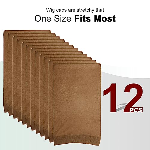 XCZYN 12 Pieces Stocking Wig Caps Stretchy Nylon Wig Caps Nude Wig Cap for Women Lace Front Wig (Dark Brown) - Image 2