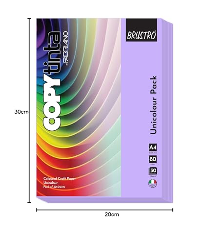 Image of BRUSTRO Copytinta Coloured Craft Paper A4 Size 80 GSM Violet Shade (Violetta), 60 Sheets Pack | Double Side Colored, Ideal for Origami, Scrapbooking, Making Card, DIY Art & Craft.