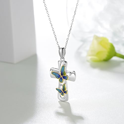 925 Sterling Silver Cross Butterfly Pendant Necklace for Women Anniversary Birthday Gifts for Women Mom3
