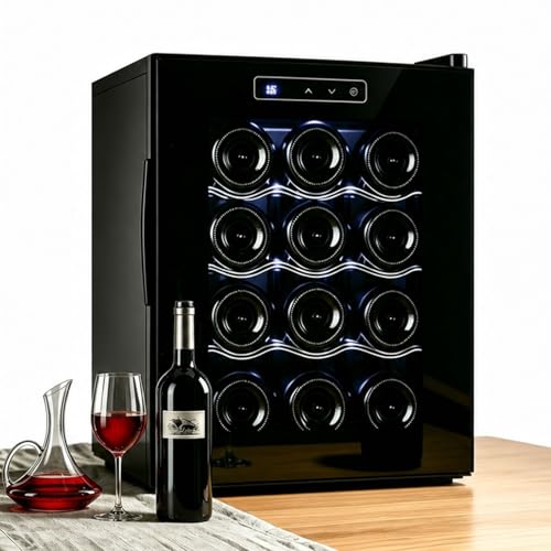 GLWABOMARS Mini Nevera de 12 Botellas para Bar casero, Puerta de Cristal, Control de Temperatura 12-18℃, tamaño Compacto All-MetalEdition