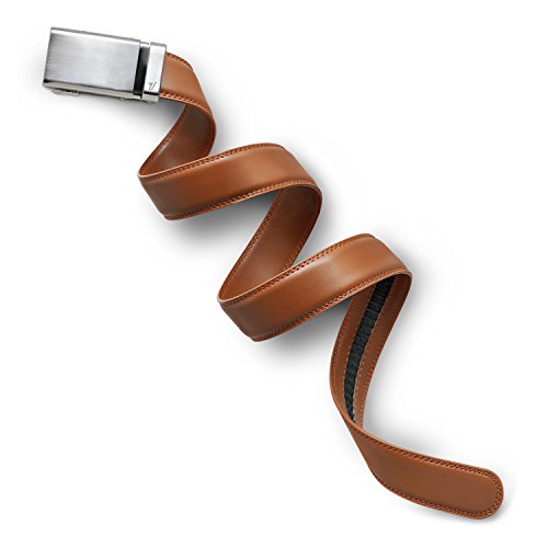 Mission Belt Men's Ratchet Belt - Alloy Buckle/Light Brown Leather Strap, Medium (33-35)
