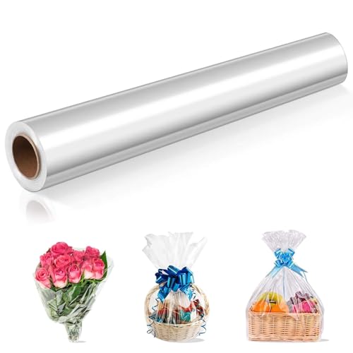 3 Mil Dicke Geschenkfolie Transparent,Cellophanfolie Rolle,Klarsichtfolie Geschenkfolie,Uonekamo Geschenkpapier Durchsichtig,Zellophanfolie Für Blumen Geschenkkörbe Wrap 43CM x 30CM (43CM x 30CM)