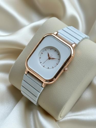 Image of Premium Rose Gold Square Analog Watch for Women & Girls | Stylish Stainless Steel Strap | Elegant Heart Second Hand | Trendy Ladies Wrist Watch under 500 | Square Case Design | Perfect for Casual | Affordable Fashion Watch for Girls