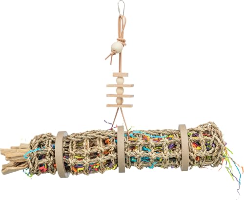 TRIXIE Naturspielzeug für Vögel zum Einhängen - aus Seegras, Holz und Papier - auch zum Befüllen mit Snacks geeignet - 55 cm - 58722