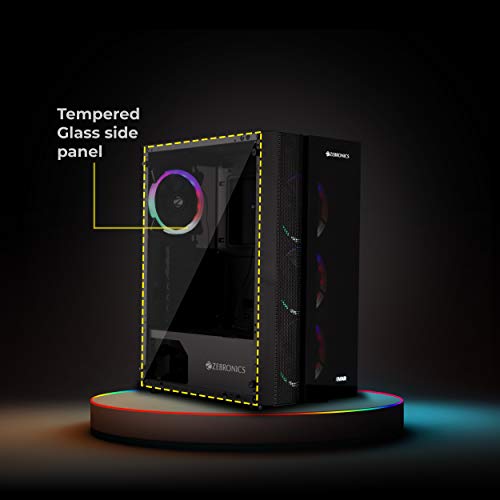 Image of ZEBRONICS Zeb-Ivar Premium Gaming Cabinet with ATX /mATX Motherboard Support, USB 3.0, AIO Cooler Support, 120mm Multicolor LED Fan, Tempered Glass Panel, dust Filter and mesh for air Flow