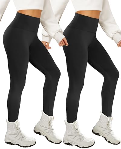 AMIYOYO Thermo Leggings Damen High Waist Mit Fleece | Gefütterte Thermoleggins, Blickdicht Strumpfhose, Warm Kuschelig Elastisch Sport Leggins für Winter