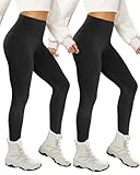 AMIYOYO Thermo Leggings Damen Gefütterte Thermoleggins für Winter High Waist Blickdicht Strumpfhose Mit Fleece Warm Kuschelig Elastisch Sport Leggins
