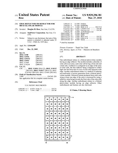 Edge reflector or refractor for bifacial solar module: United States Patent 9929296 (English Edition)