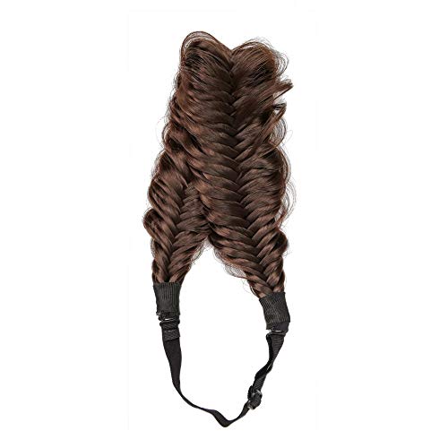 QUEYING Braid Headband For Women,Looking Natural Fashion Fluffy Beauty Synthetic Elastic Fishtail Wide Chunky Hair Band Accessories Extension - Red Brown (4A)