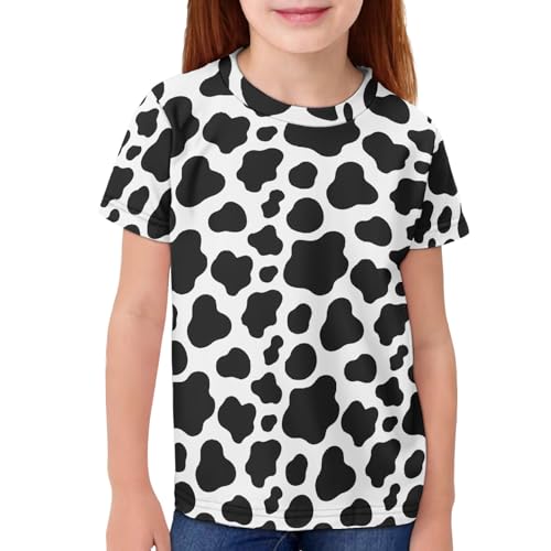 Renewold Boys Girls Novelty Tee Shirt, Kids T-Shirt Cow Print Black White Crewneck Short Sleeve Tees Tshirts for 3-16 Years Teens Childrens Summer Clothing