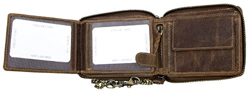 Natural Strong Genuine Leather with Metal Zip Around (zipper around) with Chain4