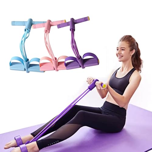 21 Fitness Resistance Bands - 4, 6-Tube Pedal Ankle Puller, 2025 Elastic Upgraded Stretch Band, Sit-Up Training Band AB Training Auxiliary Fitness Band, for Women Men (6 tubes purple)