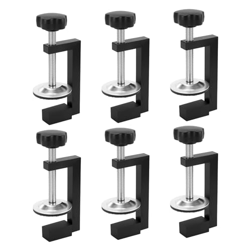 FAAING 6 Stück Schwarz C Klemme Schraubzwingen Verstellbar 10-57mm, C Schraubklemme Tischklemme, C Zwinge Trägerklemme mit rutschfesten Gummi Pads für Holzarbeiten, Schweißen, Autoreparatur
