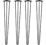Lot de 4 pieds de meubles en acier de qualité supérieure pour table de salle à manger, noir, 3 tiges, style industriel avec vis