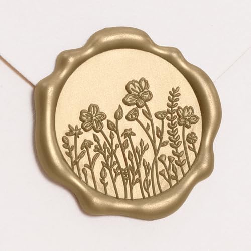 UNIQOOO Wildflower Wax Seal Stickers - Floral Wedding Invitation Envelope Seal Sticker, 50 Pcs Self- Adhesive Light Gold Field of Flowers Stickers, Perfect for Christmas, Gift Wrapping