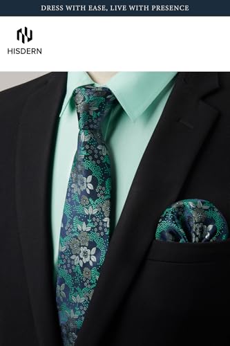 Image of HISDERN Mens Dress Shirt with Tie Pocket Square Set Classic Button Down Shirt Matching Tie Long Sleeve Shirts