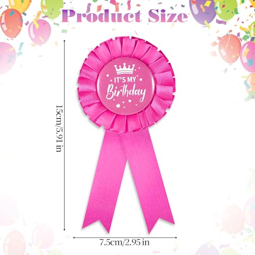 It's My Birthday Brooch Pink Satin Birthday Badge Pink Fabric Tinplate Badge Pin for Girls Party Decorations Gifting Party Favors3