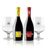 Birra Artigianale Collesi - Confezione Birra Artigianale con Bicchieri Balloon – 2 Bottiglie 0,50 L (Chiara Lager Premium + Rossa Belgian Dubbel 8%) + 2 Calici 250 ml