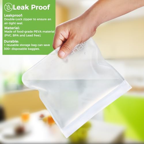 SPLF 10 Pack Reusable Sandwich Bags, Reusable Quart Bags Extra Thick Leak-proof Freezer Bags Bpa and Silicone Free for Marinate Meats, Cereal, Sandwich, Travel Items, Home Organization - Thumbnail 2