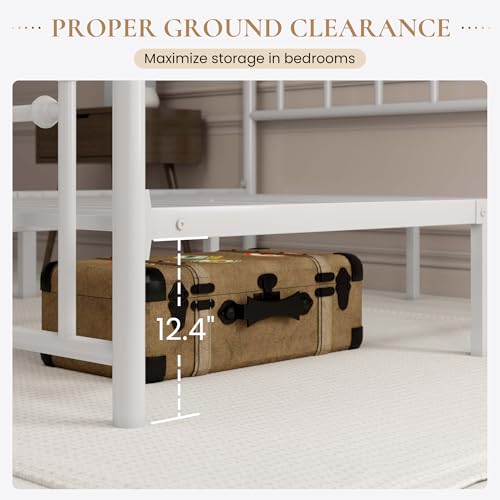SHA CERLIN 14'' Full Size Metal Platform Bed Frame/Victorian Headboard and Footboard/Steel Slats Mattress Foundation for Storage/No Box Spring Needed/Noise Free/White