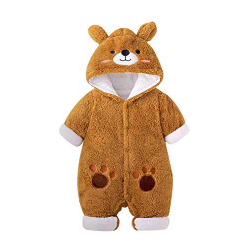 Image of Newborn Infant Baby Girl Boy Cute Animal Long Sleeves Cartoon Ears Fleece Hooded Kids Winter Coats (Coffee, 0-3 Months)