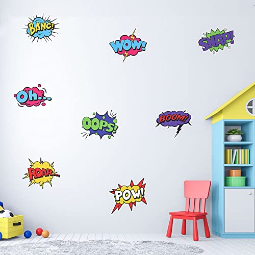 Image of Comic Superhero Sound Effects Wall Decal Comic Book Bang Wow Stickers Superhero Vinyl Decals Peel and Stick Wall Art Stickers for Themed Room Wall Decor