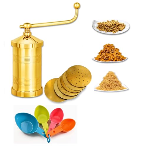 Image of Thangam Pure Brass Sev Sancha Machine with Free 6 Different Jali for Making Different Types of Sevaiya, Sev, Gathiya Murukku, Chakli, Bhujia Etc (600 Gram)