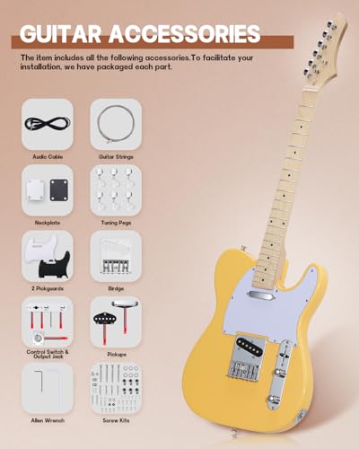 Image of Leo Jaymz DIY TL Style Electric Guitar Kits,Spray-painted Mahogany Body,Maple Neck, including all Components (TL Cream Yellow New)
