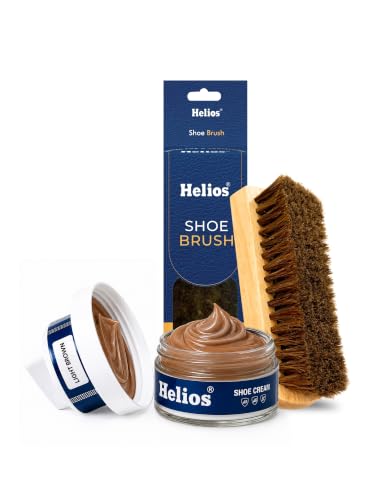 Image of Helios Leather Shoe Cream Polish 48 GM with Applicator & Natural Hair Brush | Shoe Polish for Boots, Bags, Belt & Jacket | Leather Conditioner & Shine Care Kit