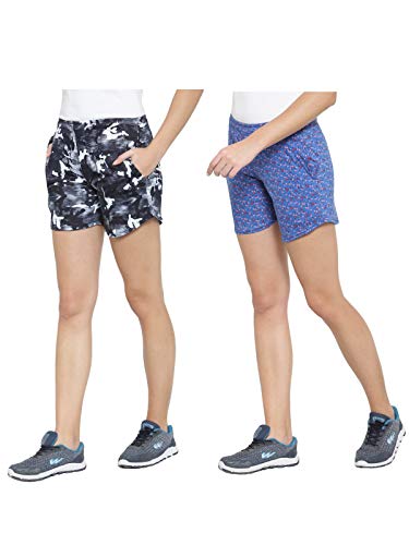 Image of UZARUS Women's Multicolour Cotton Sports Casual Printed Shorts - Pack of 2
