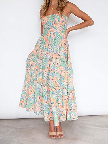 Image of ZESICA Women's Summer Boho Strapless Maxi Dress 2026 Casual Off Shoulder Smocked Flowy A Line Beach Holiday Long Dresses